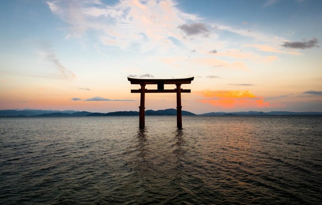 Wallpapers the sky, landscape, the ocean, gate, Japan, Japan, torii