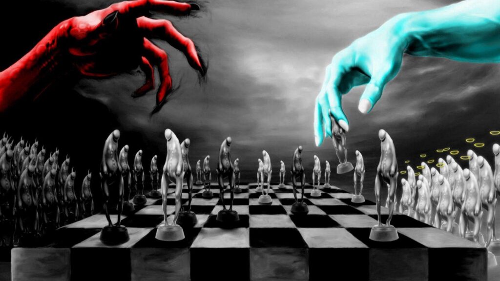 God Vs Devill Playing Chess 2K Wallpapers