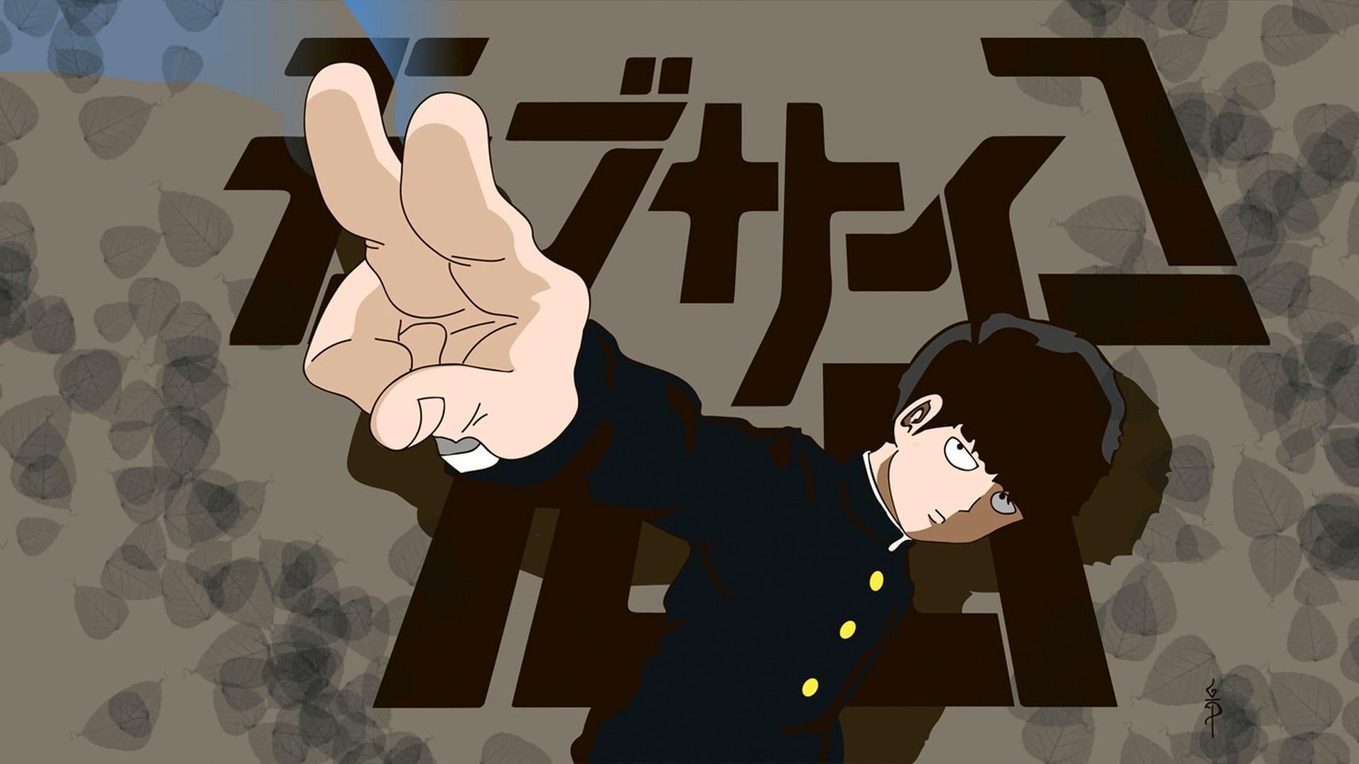 Male anime character in black suit, Mob Psycho , Kageyama Shigeo