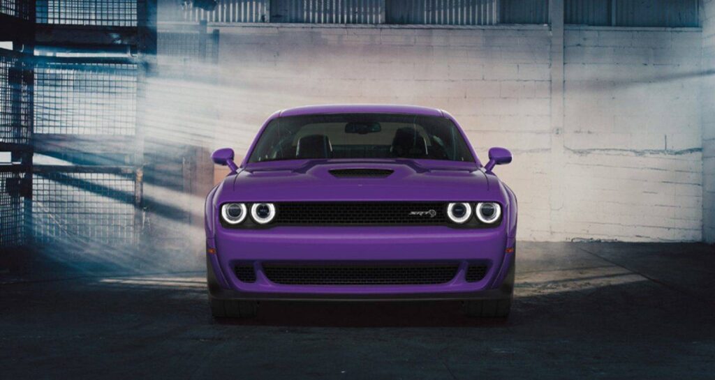 Dodge Challenger purple color front side ultra 2K wallpapers