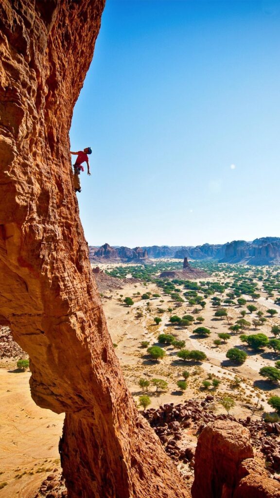 Mountaineers rock climbing shrubs formations chad