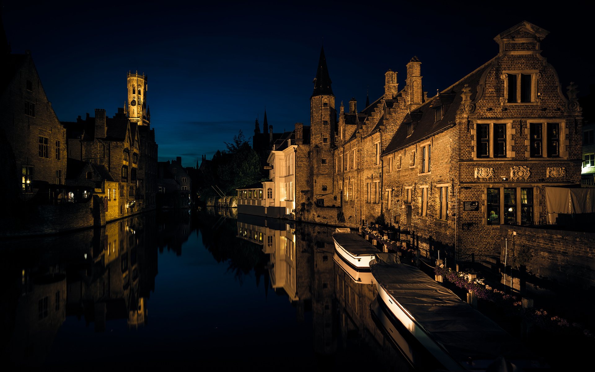 Bruges Night Buildings Canal Reflection wallpapers