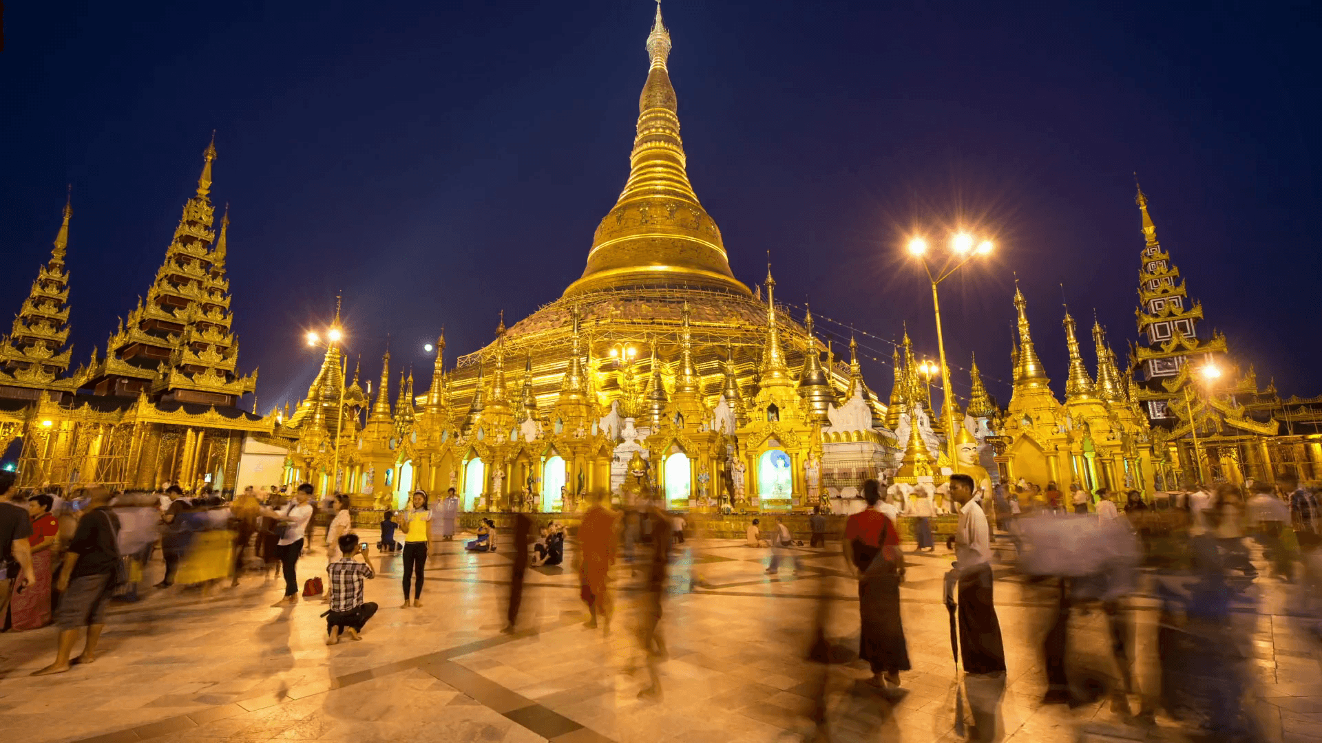 Time Lapse Shwedagon Pagoda at Night Myanmar Burma Stock Video