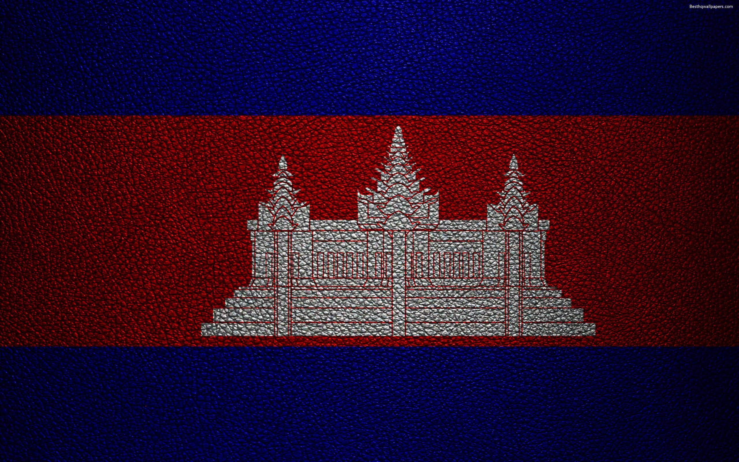 Download wallpapers Flag of Cambodia, k, leather texture, Cambodian
