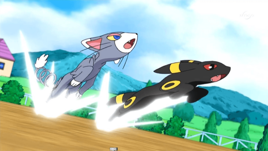 Glameow and Umbreon fight together