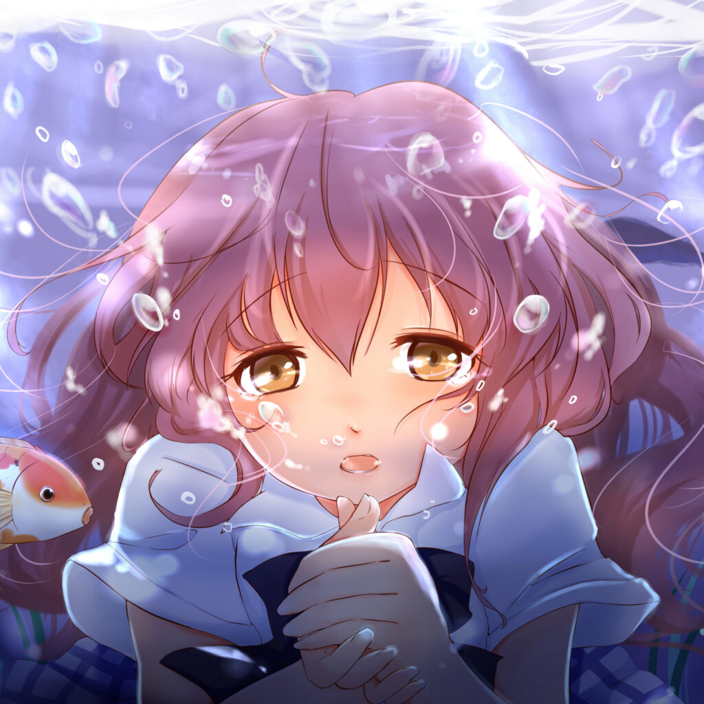 Download wallpapers cute face, anime girl, underwater