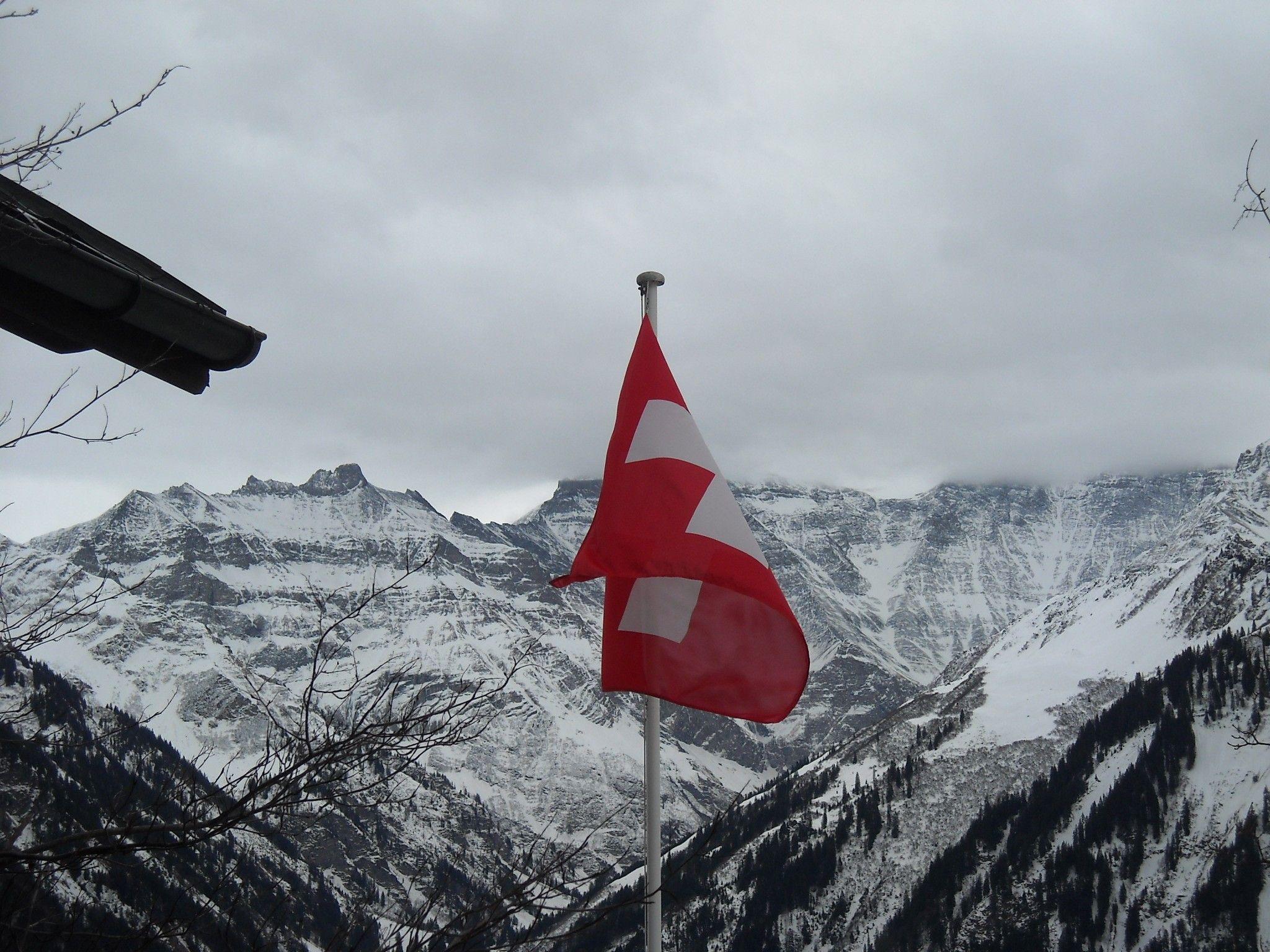 Mountain Swiss Flag Mountains Blue White Rock Austria Sky Skiing