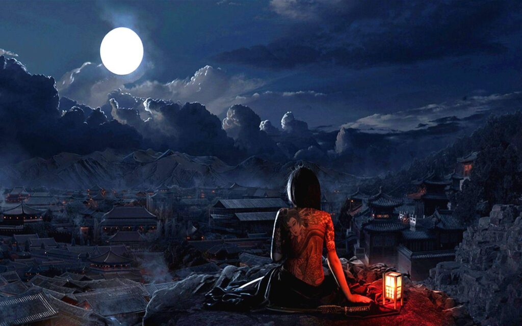 Girl With Tatto Full Moon Wallpapers