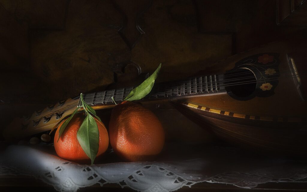 Wallpaper Mandolin Orange fruit Food Musical Instruments