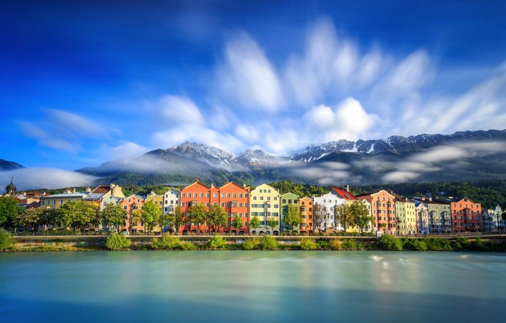 Wallpapers clouds, mountains, lake, home, Austria, Innsbruck Wallpaper