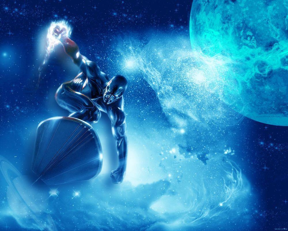 Silver Surfer Surfing past the moon
