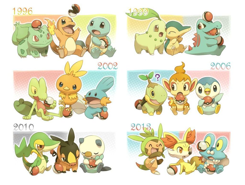 Bulbasaur charmander chespin chikorita chimchar cyndaquil fennekin