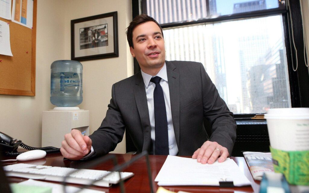 Jimmy Fallon Working at his Office