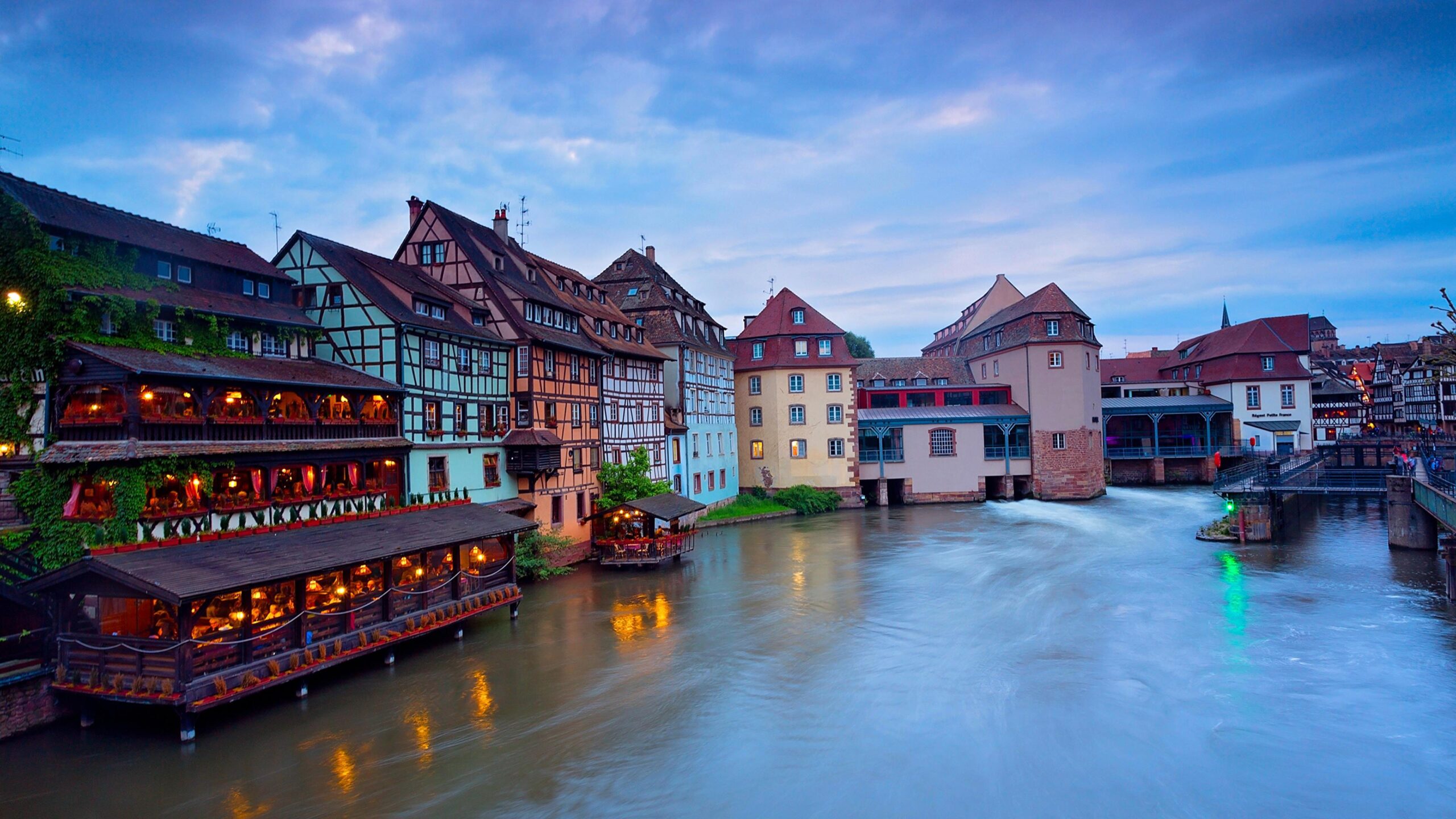 Wallpaper Cities France Rivers Evening Houses Strasbourg