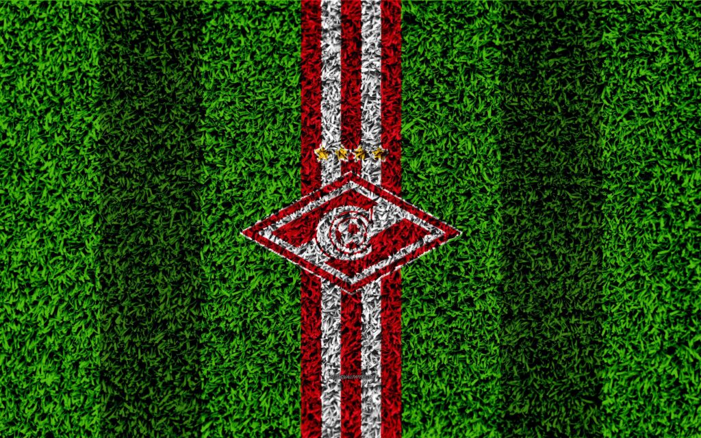 Download wallpapers FC Spartak Moscow, k, logo, grass texture