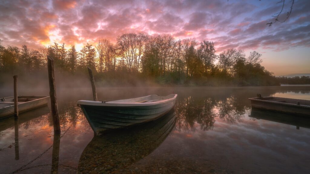 Rowing Boat On A Misty Lake K UltraHD Wallpapers