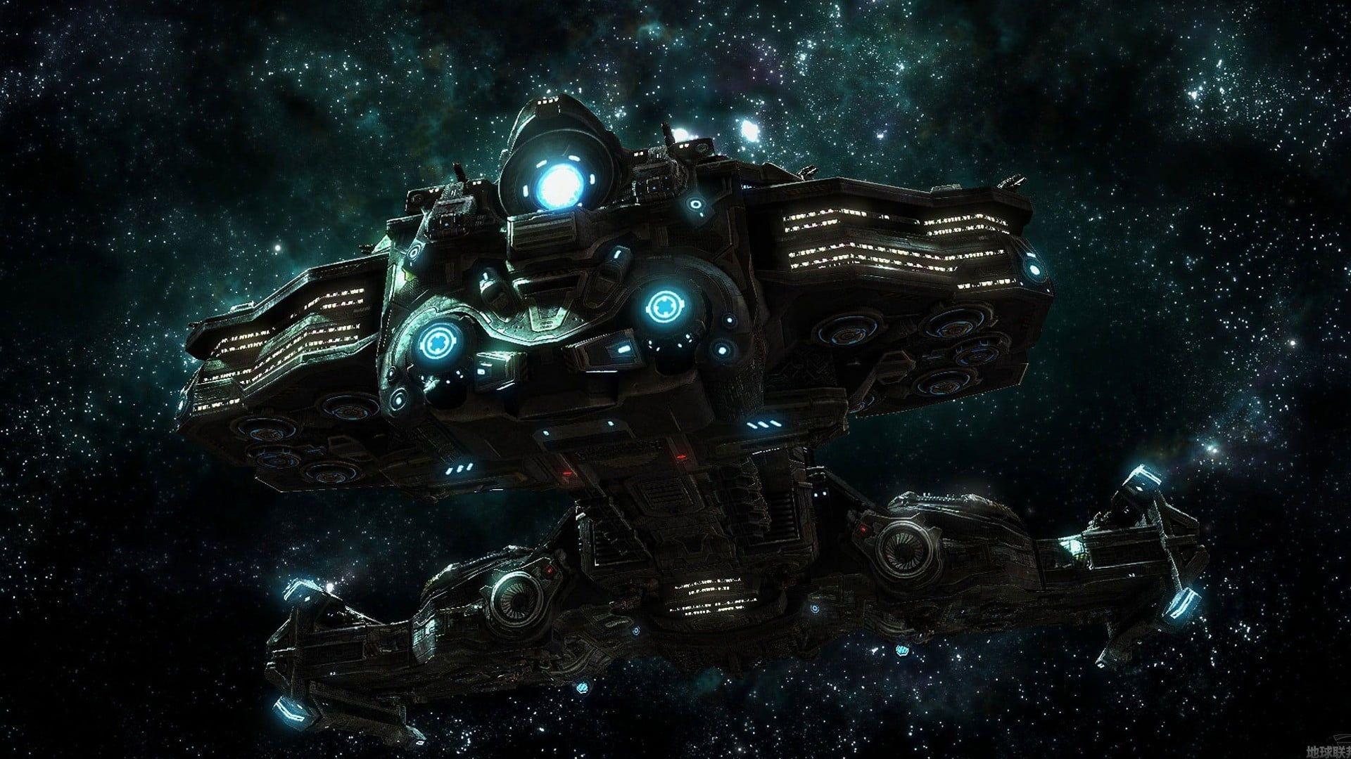 Gray and blue spacecraft, space, ship 2K wallpapers