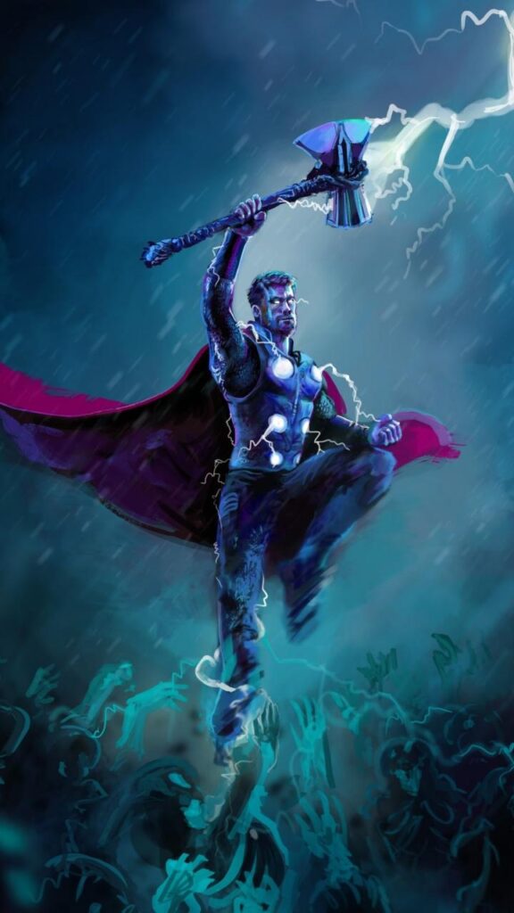 Download wallpapers thor, thunder storm, artwork, samsung