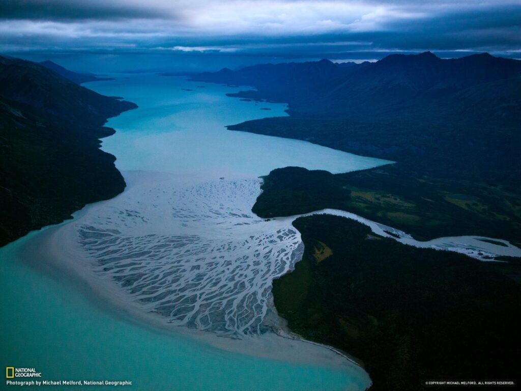 The Tlikakila River flows into Alaska’s Lake Clark carrying ash