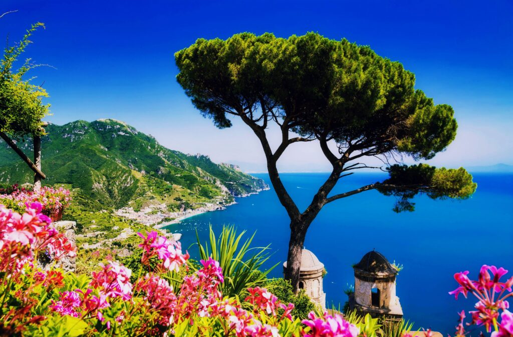 Beaches Amalfi Coast Rest Sea Flowers Blue Sky Italy Summer