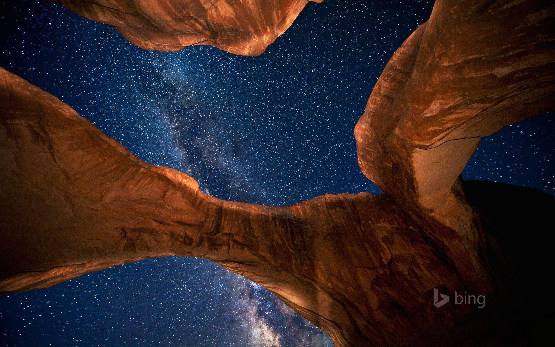 Milky Way above Double Arch in Arches National Park, Utah