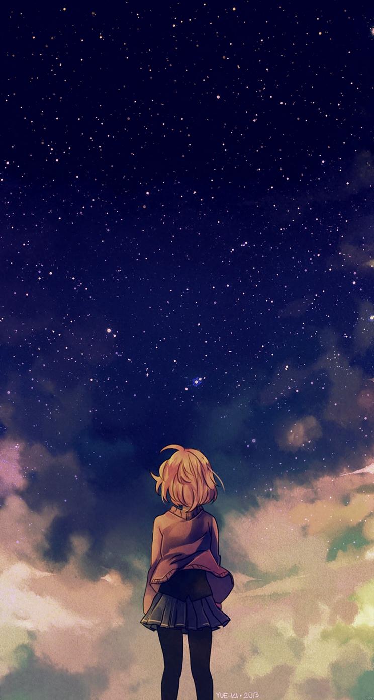Starry Space Illust Anime Girl iPhone se Wallpapers Download