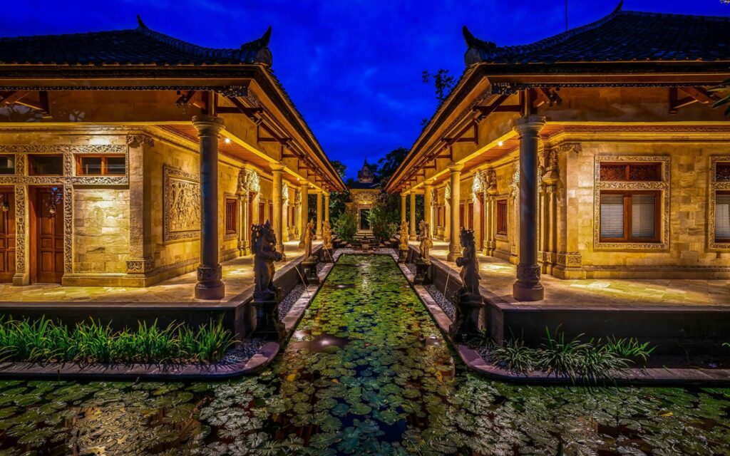 Wallpapers Indonesia Bali HDRI Pond night time Houses