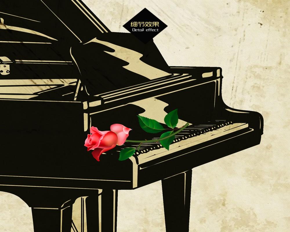 Free Shipping Custom D Music Bar Wallpapers Rose Piano Retro