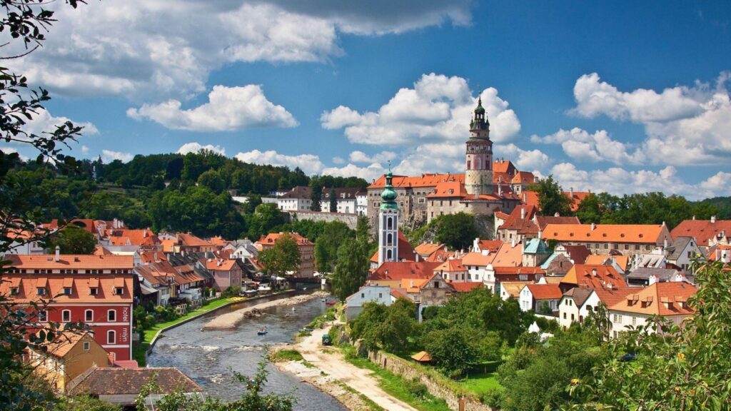 Download Wallpapers Cesky krumlov, Czech republic, river