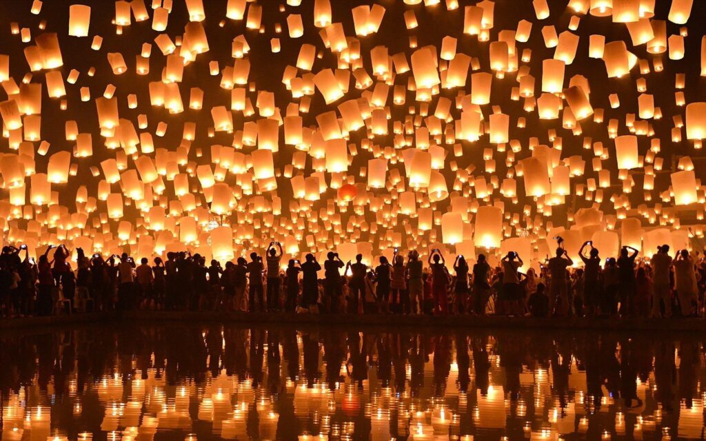 Floating lanterns loi krathong festival chiang mai 2K wallpapers