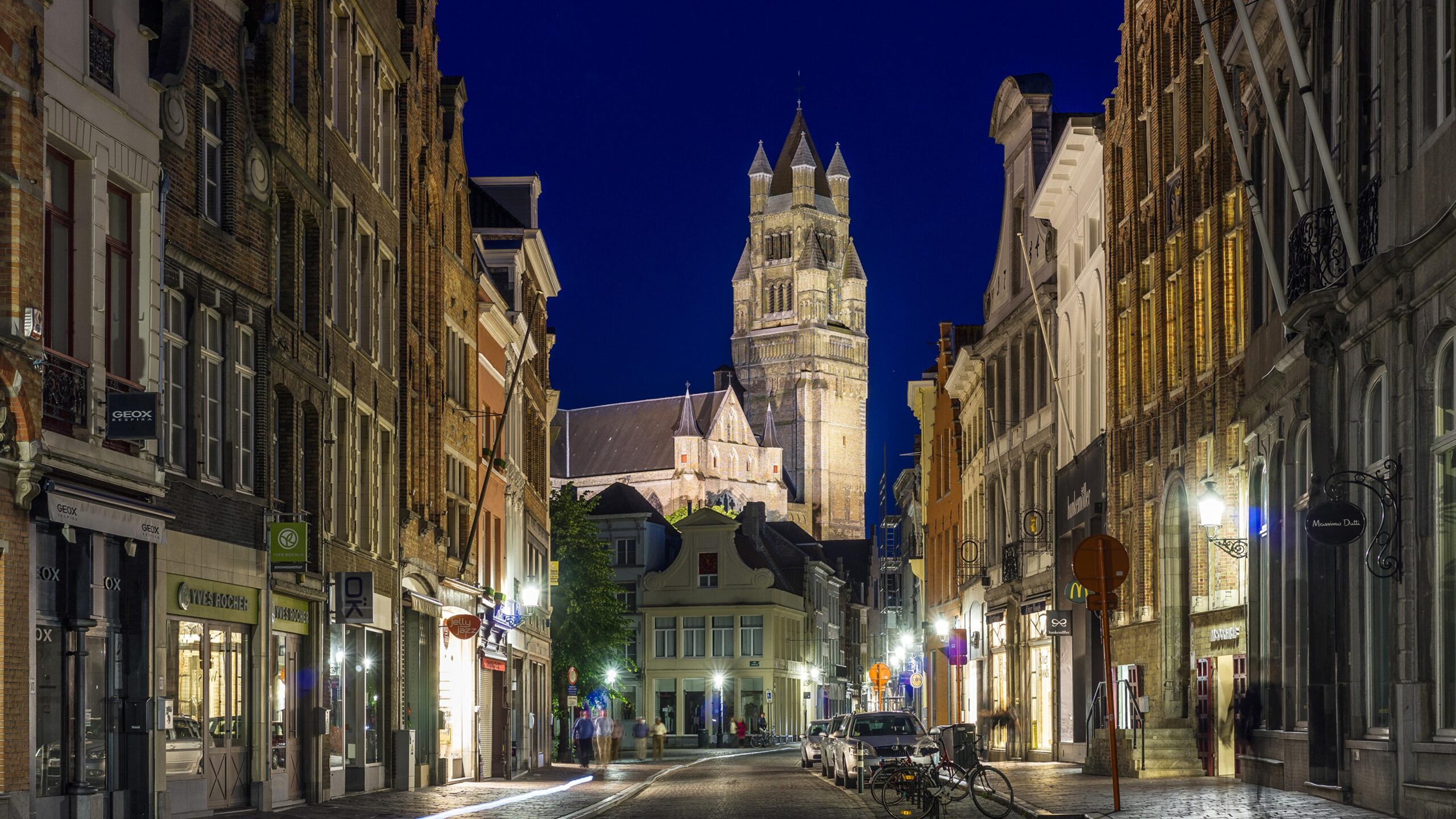 Wallpapers Belgium Bruges Street Night Street lights Cities