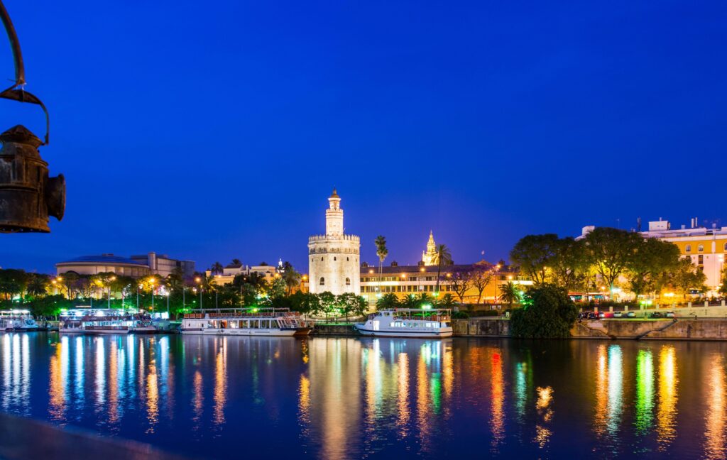 Wallpaper Spain Seville Night Rivers Cities Houses