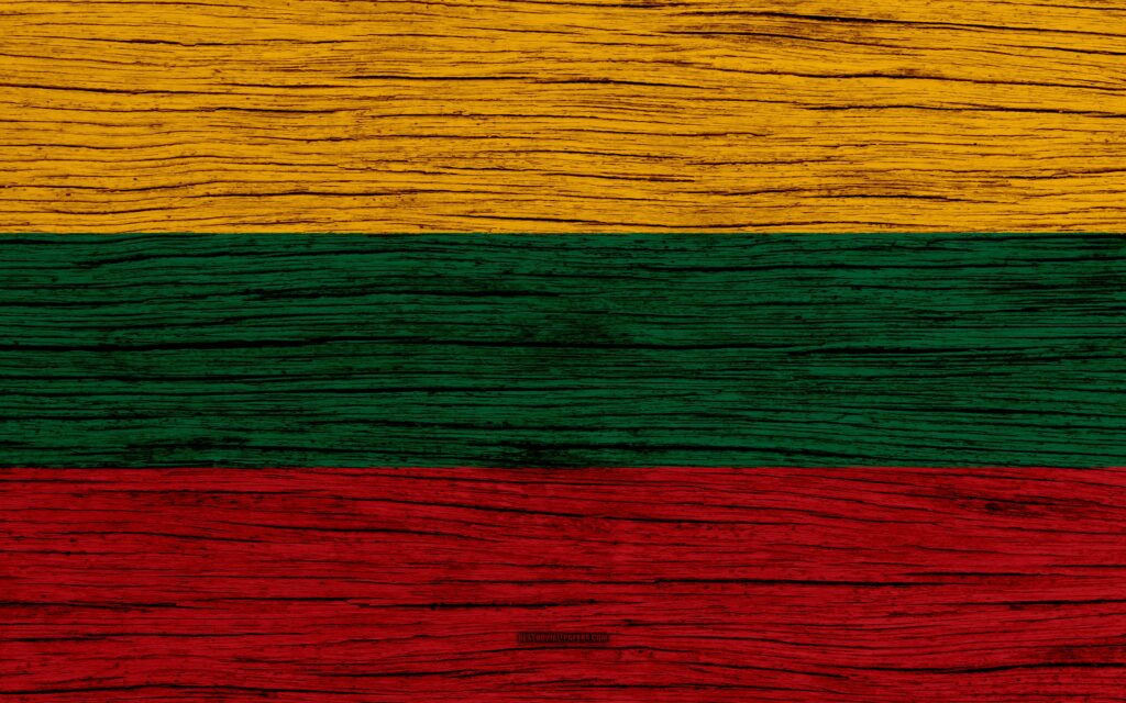 Download wallpapers Flag of Lithuania, k, Europe, wooden texture