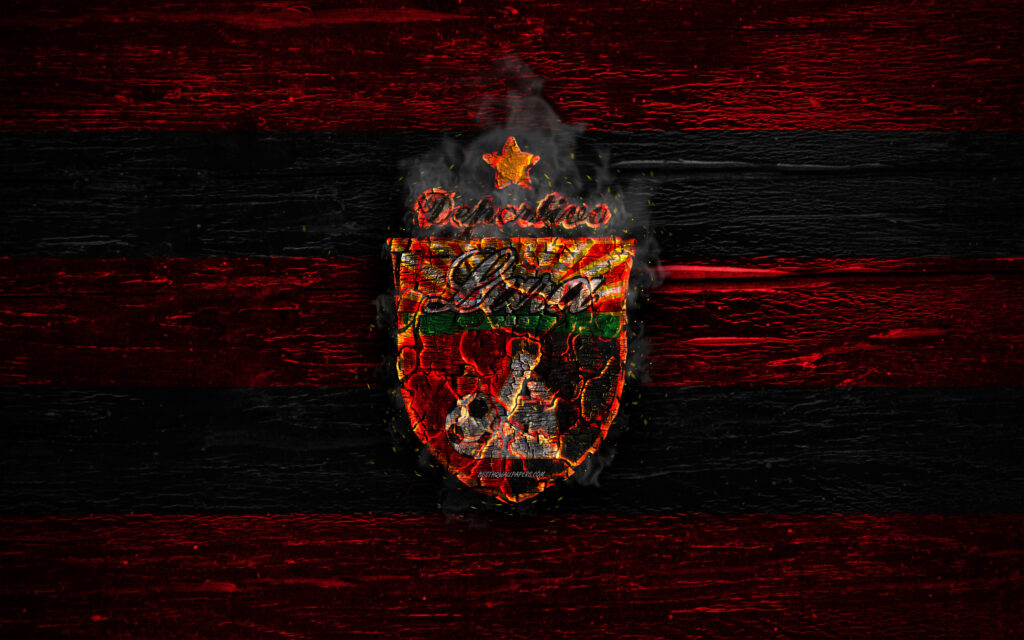 Download wallpapers Deportivo Lara FC, fire logo, La Liga FutVe, red