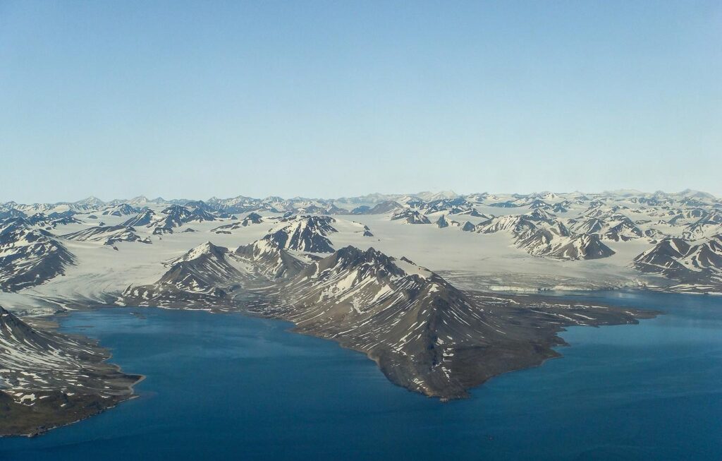Wallpapers sea, the sky, mountains, shore, horizon, Norway, Svalbard