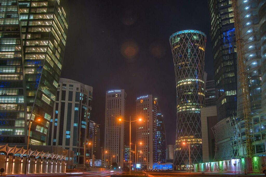 Picture Doha Qatar Street Night Skyscrapers Cities Houses