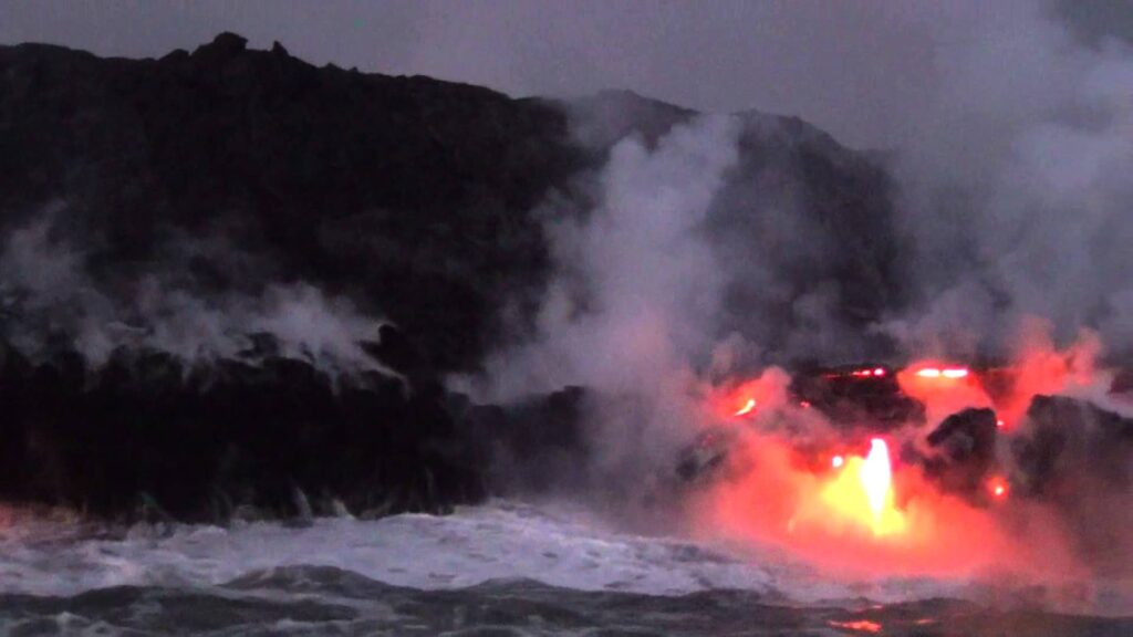 Lava meets sea in Hawai’I at the Volcanoes National Park