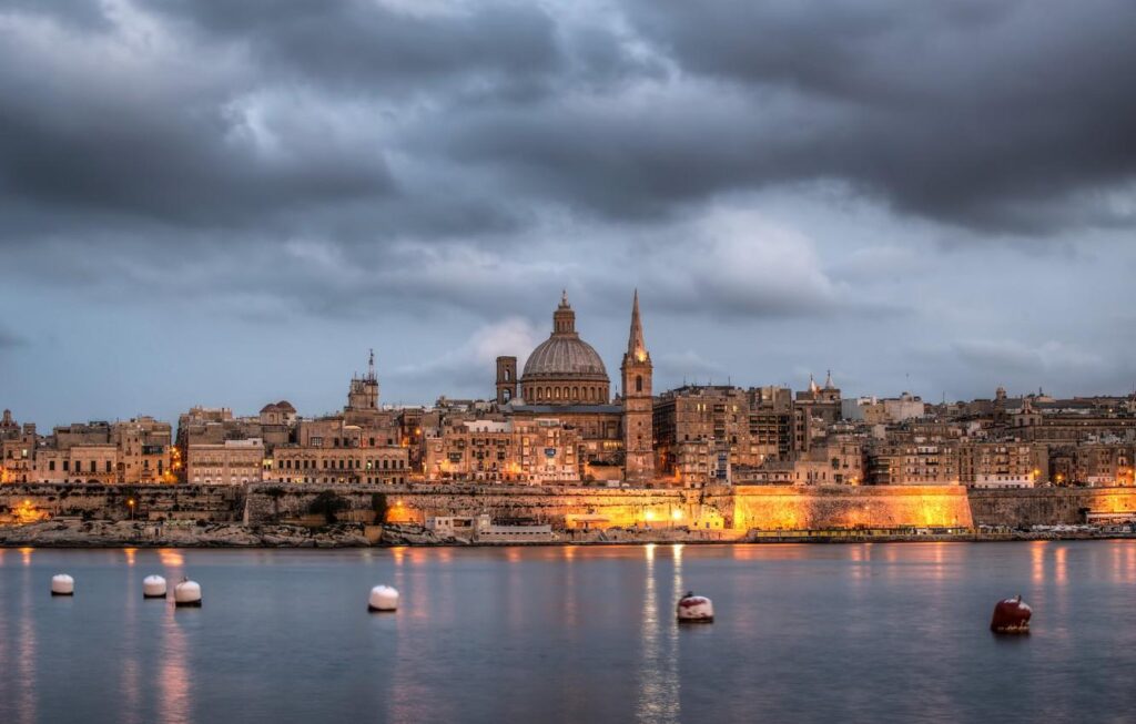 Wallpapers sea, lights, tower, buoys, Malta, Valletta Wallpaper for