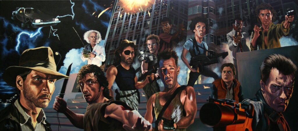 Movies, Caricature, Terminator, Indiana Jones, Die Hard, Back To