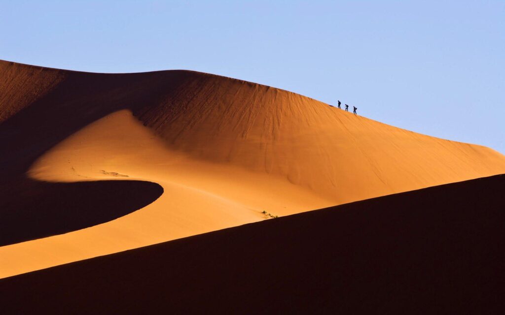 Hiking Along a Sand Dune, Namib Desert, Sossusvlei, Namibia