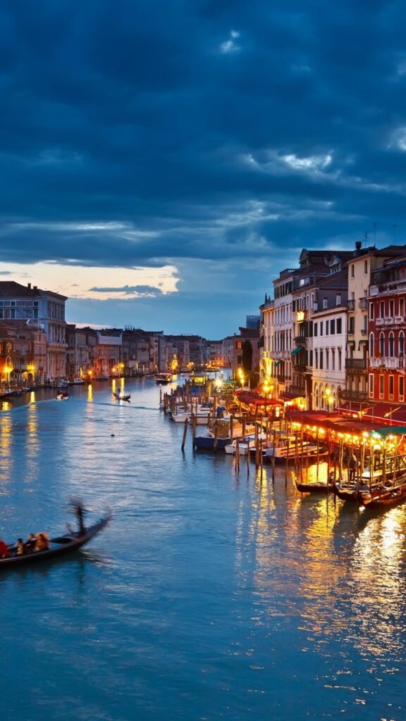 HD Backgrounds Venice Italy Night View Gondola Rides River Buildings