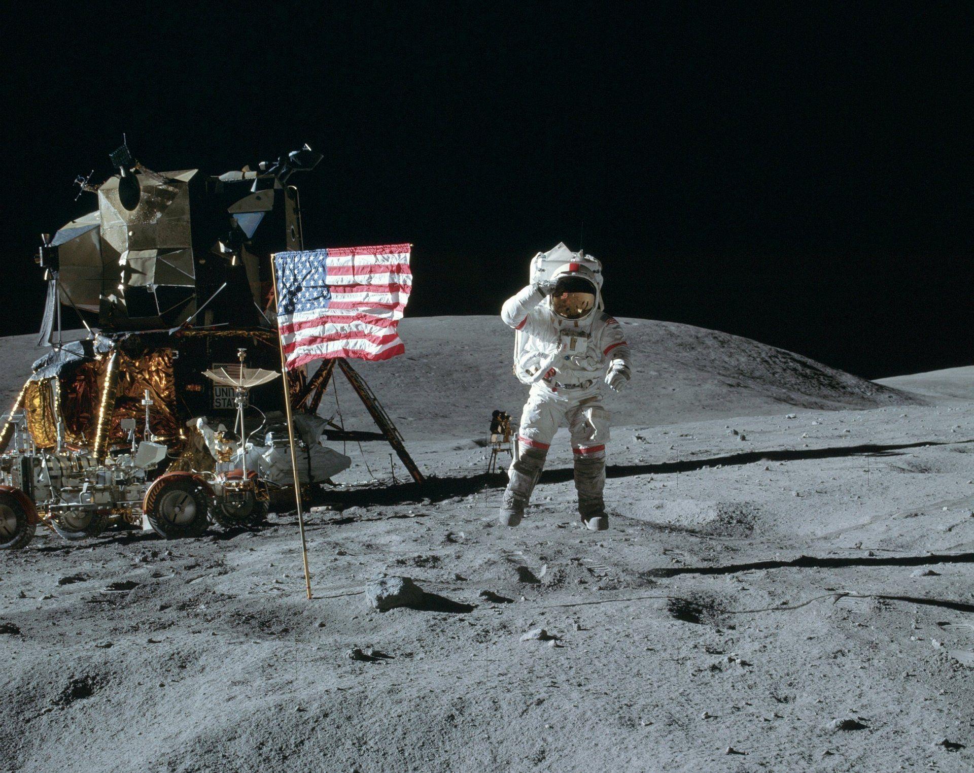 Space moon cosmonaut american jump flag america united states
